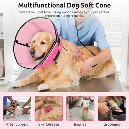 Queenmore Dog Cone XL, Soft Dog Cones for Large Dogs After Surgery, Cone for Dogs to Stop Licking, Elizabethan Collar for Pet, Alternative to Recovery Collar for Large Breeds, Pink XL