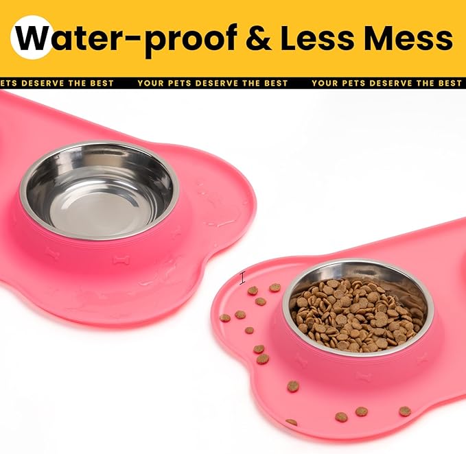 Conlun Medium Pet Feeding Station, 29oz Stainless Steel Dog Bowls Set, No Spill Food & Water Dishes with Non Slip Silicone Mat for Breeds Up to 55 Lbs, Pink