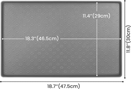 Ptlom Pet Placemat for Dog and Cat, Mat for Prevent Food and Water Overflow, Suitable for Small, Medium and Big Pet, 18" 12", Grey, Silicone