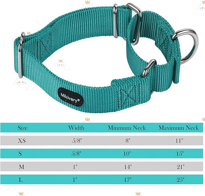 Mikivery Martingale Dog Collar Nylon Adjustable and Safety Training Colourful Comfortable Metal Buckle Pet Collars for Small Medium and Large Dogs(Teal,M)
