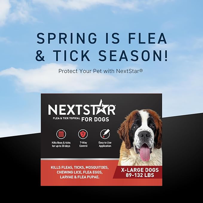 NEXTSTAR Flea and Tick Prevention for Dogs, Repellent & Control, Fast Acting Waterproof Topical Drops, Extra-Large Dog Flea & Tick Control, 6 Monthly Doses