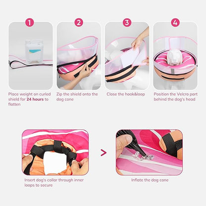 Supet Raised Inflatable Dog Cone After Surgery - Adjustable Recovery Donut Collar with Removable Shield to Stop Licking Wounds & Protect Stitches - Soft Dog Cone Alternative for Medium Dogs (Pink,M)