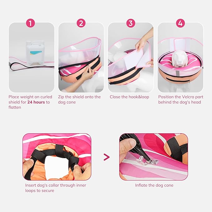 Supet Raised Inflatable Dog Cone After Surgery - Adjustable Recovery Donut Collar with Removable Shield to Stop Licking Wounds & Protect Stitches - Soft Dog Cone Alternative for Large Dogs (Pink,XXL)