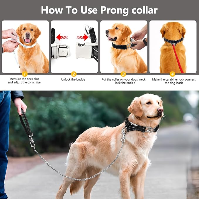 Prong Collar for Medium Dogs with Reflective Nylon Cover, Dog Pinch Collar,Dog Training Collar,High Strength Quick Release Metal Buckle,Comfort Rubber Tips (Black，3.0mm, 20-Inch)