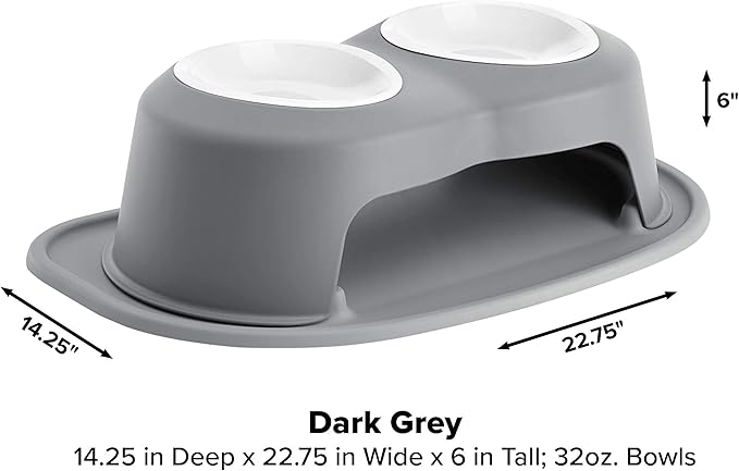 WeatherTech Double High Pet Feeding System w/Plastic Dog/Cat Bowls - 6" High Stand Dark Grey (PDHC3206DGDG)