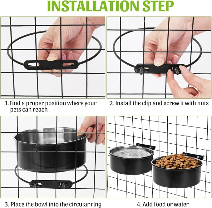 Dog Bowls for Crate, 54oz & 34oz Kennel Bowls Mountable & Non Slip Rubber Base ‌Dual Purpose Stainless Steel Dog Food and Water Bowl Set for Large and Medium Pets, Cats, Puppy, Dogs