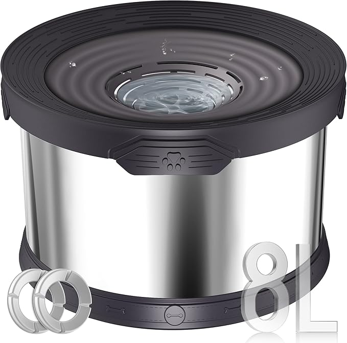 UPSKY Dog Water Bowl No Spill 8L Stainless Steel, 2.1 Gallon Large Capacity Spill-Proof Dog Bowls, Non-Slip Slow Drinking Anti-Splash Bowl for Large Messy Drinkers, No Mess Indoor/Outdoor Use, Black