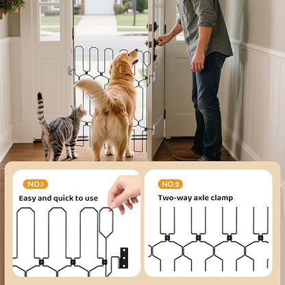 brenzo Retractable Dog Gate for Front Door, Sturdy Chew-Resistant Metal Pet Barrier with Adjustable Safety Gate for Doorways, Stairs, Hallway, Kitchen, Easy Installation, 30.7" Tall x 30.7" Wide