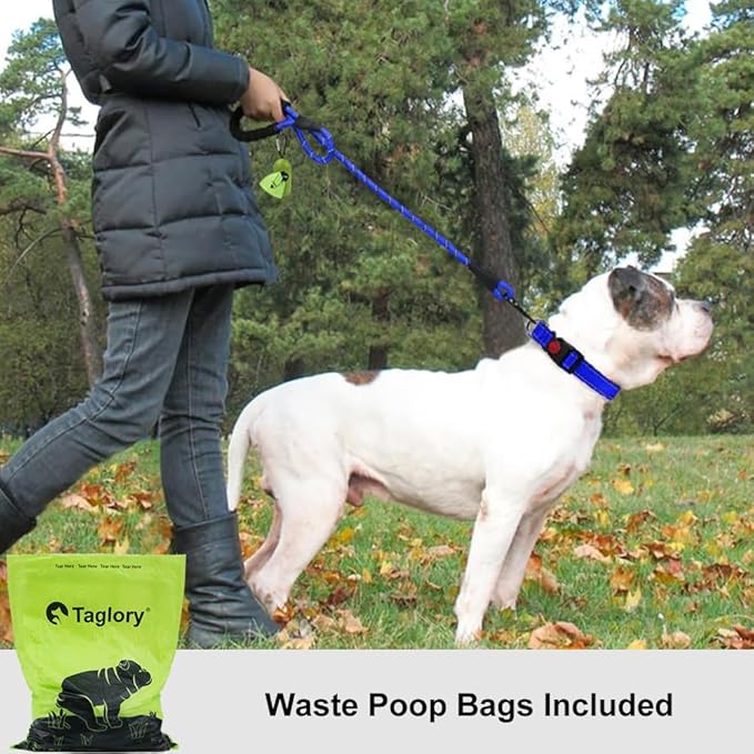 Taglory Rope Dog Leash 5 FT with Comfortable Padded Handle, Highly Reflective Threads Leash and Anti-Tangle Clip for Walking Medium Large Dogs, 1/2 inch, Navyblue