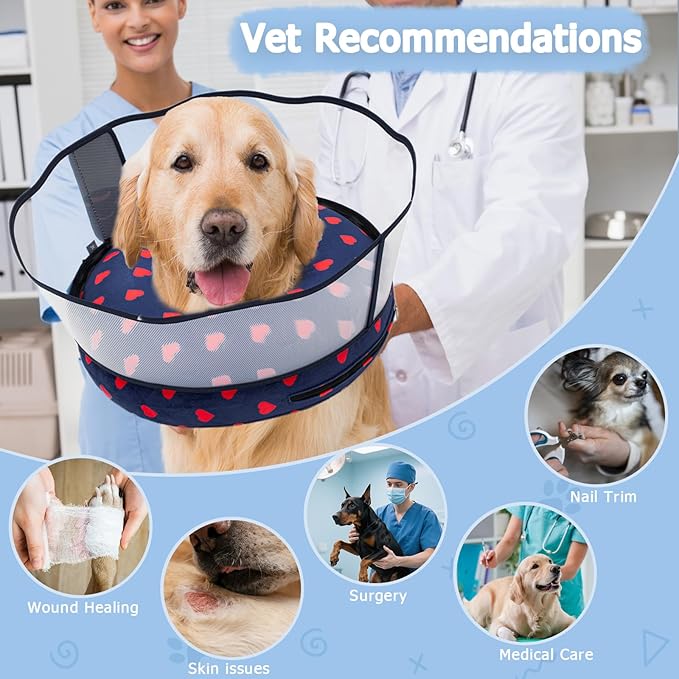 Inflatable Dog Cone Collar with Enhanced Anti-Licking Shield – Soft Adjustable Recovery Collar for Dogs & Cats After Surgery – Fits Large, Medium, Small Pets (Blue Love, X-Large)