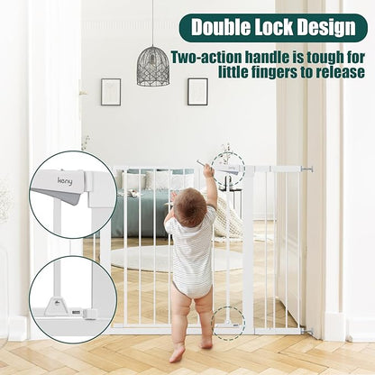 keny 29.7"-51.5" Extra Wide Baby Gate for Stairs, Easy Walk Thru Dog Gate with 21.1" Large Opening Door, Pressured Mounted No Drilling Pet Gate, 30" Tall, White