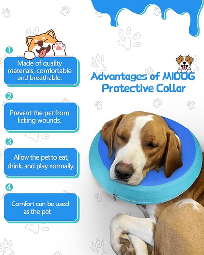 MIDOG Soft Inflatable Dog Cone,Donut E-Collar Alternative for After Surgery, Prevents Licking, Allowing Normal Eating & Vision,Comfortable Recovery Collar for Small Medium Large Dogs&Cats,GreenBlue-L+