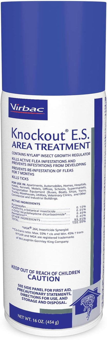 Virbac KNOCKOUT® E.S. Area Treatment Carpet Spray, Kills Fleas, Flea Eggs, Flea Larvae, and Prevents Infestations, 16 oz