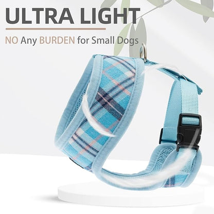 PUPTECK Soft Mesh Dog Harness and Leash Set Pet Puppy Cat Comfort Padded Vest No Pull Harnesses, Light Blue, S