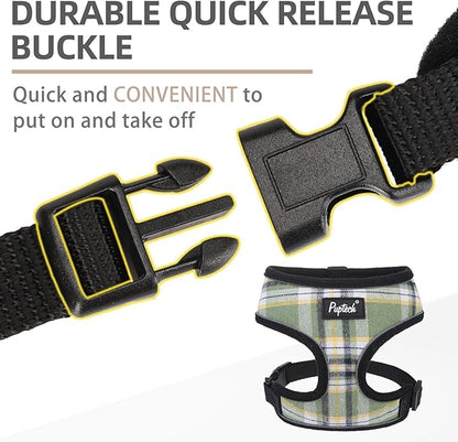 PUPTECK Soft Mesh Dog Harness and Leash Set Pet Puppy Cat Comfort Padded Vest No Pull Harnesses, Green/Yellow, M