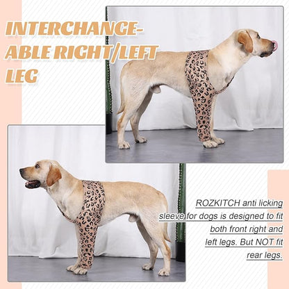 ROZKITCH Dog Wound Protector for Front Right Left Leg, Pet Prevent Licking Wound Elbow Knee Protector, Dog Recovery Suit Cone Collar Alternative for Sprain ACL CCL Arthritis Joint Care Brown XS