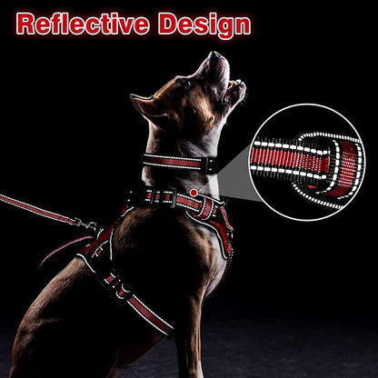 WINSEE Pet Harness Collar and Leash Set, All-in-one Reflective Dog Harness No Pull with Adjustable Buckles for Puppies, Small, Medium, Large, and Extra-Large Dogs (Small, Red)