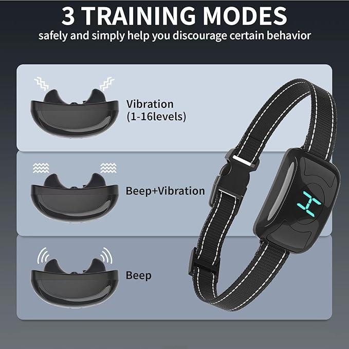 2 Pack No Shock Vibration Bark Collar for Large & Medium Dogs - Safe & Humane Dog Bark Collar with Beep & Vibration, 3 Adjustable Sensitivity Levels, 100% IPX7 Waterproof Black and Black