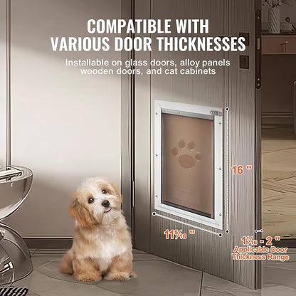 VEVOR Pet Door for Interior and Exterior Doors, Aluminum Frame, Metal Closing Panel and Lock, Strong and Durable Dog Door, Pet Door Suitable for Medium Dogs (White-Medium)