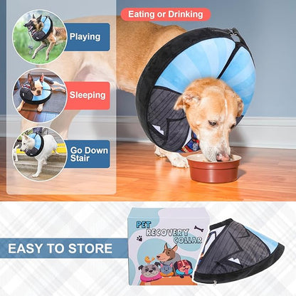 BEAUTYZOO Inflatable Dog Cone Collar, Recovery Dog Cone Alternative After Surgery, Adjustable Blow up Dogs Donut Collar, Pet Recovery Collar for Medium Large Dogs from Biting & Scratching,Soft Cone