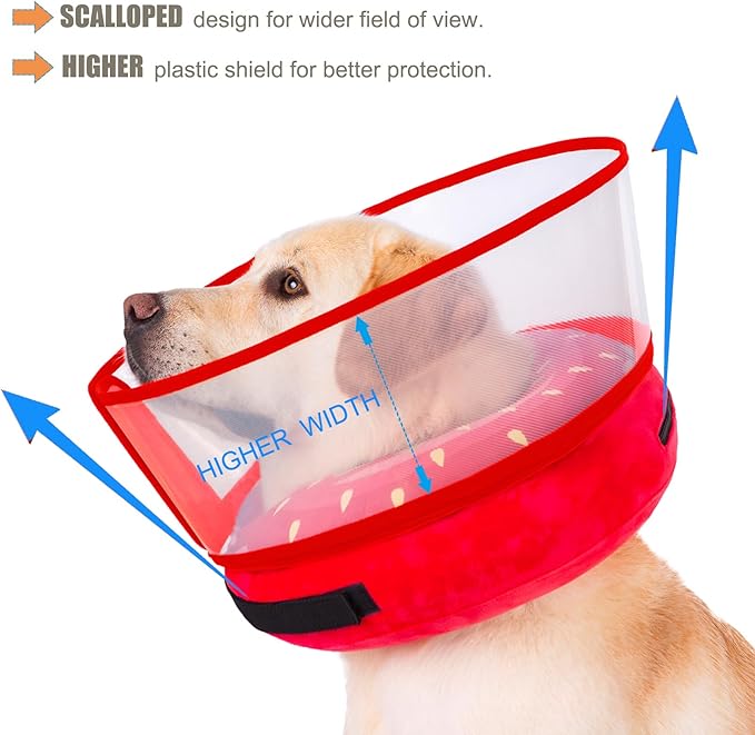Inflatable Dog Cone Collar for Large Medium Small Dogs, Soft Dog Donut Collar Adjustable Recovery Cone for Pets After Surgery, Extra Enhanced Anti-Licking Guard Shield for Pets (Medium, Strawberry)