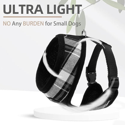 PUPTECK Soft Mesh Dog Harness and Leash Set Pet Puppy Cat Comfort Padded Vest No Pull Harnesses, Black, XS