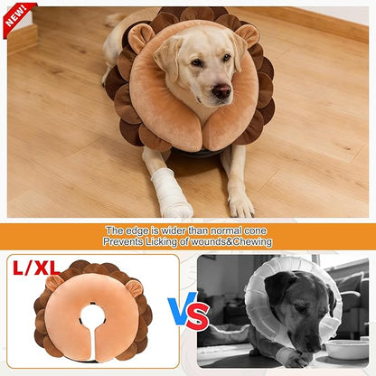 KOOLTAIL Inflatable Dog Cone Collar, Soft Donut E Collar for Dogs After Surgery to Stop Licking Enhanced Alternative, Blow Up Pet Neck Pillow Recovery Adjustable Cone for Dog Cat, Upgrade Size,Lion XL