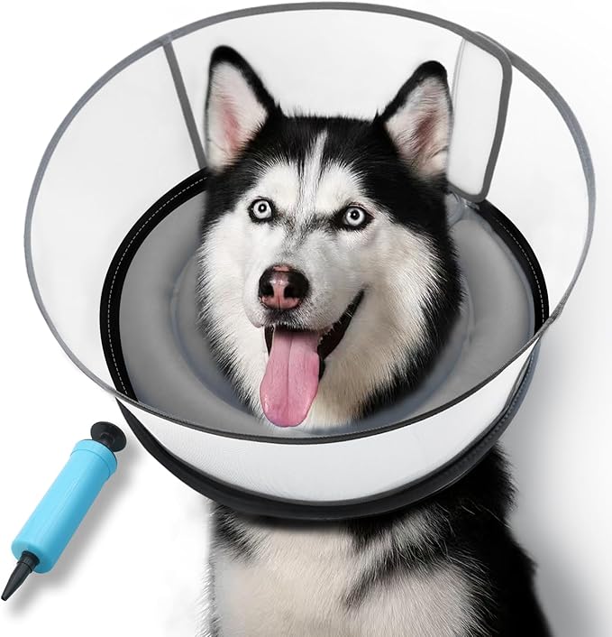 Upgraded Inflatable Dog Cone Collar for Dogs After Surgery,Adjustable Soft Elizabethan Collar for Medium Large Dogs,Comfortable Dual-Ring Dog Cone with Detachable Transparent Anti-Licking Shield（M