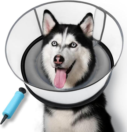 Upgraded Inflatable Dog Cone Collar for Dogs After Surgery,Adjustable Soft Elizabethan Collar for Medium Large Dogs,Comfortable Dual-Ring Dog Cone with Detachable Transparent Anti-Licking Shield（M