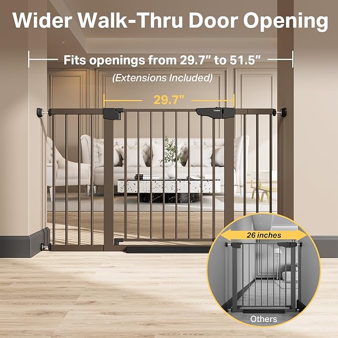 Cumbor 29.7-51.5" Baby Gate (Brown) & 36.6-69" Extra Wide Dog Gate (Brown) for Stairs, Doorways & Hallways