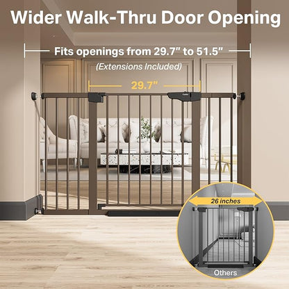 Cumbor Extra Wide Baby & Pet Gate Set, 29.7-51.5" & 36.6-64" Gates with Dual-Lock, Auto-Close, One-Hand Operation for Stairs, Hallways & Doorways