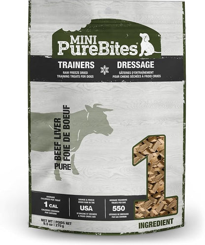 PureBites Mini Beef Liver Freeze Dried Dog Treats, 1 Ingredient, Made in USA, 9.5oz