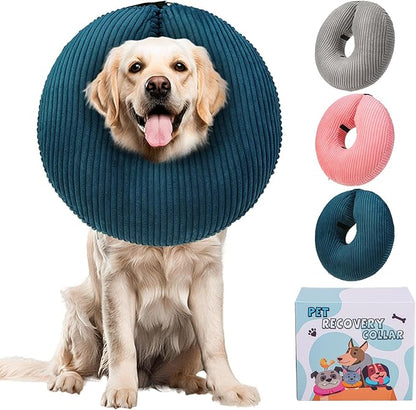 BINGPET Inflatable Dog Cone Collar Alternative After Surgery,Soft Recovery Cone for Dogs to Stop Licking,Dogs Blow up Protective Neck Donut ECollars Adjustable for Large Medium Small Pet, Navy Blue,XL