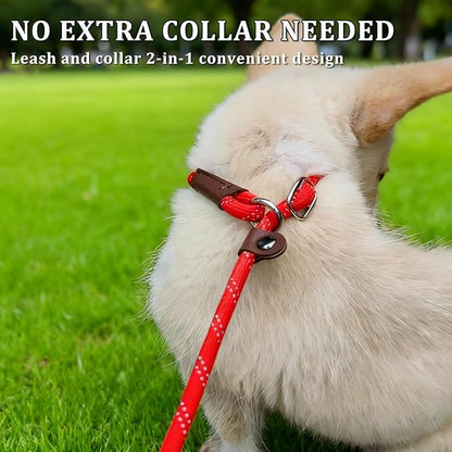 WYUZE 8ft Slip Lead Dog Leash, Reflective No Pull Dog Training Lead, 1/3" Nylon Rope Slip Control Leash for Small Medium Dogs, Red