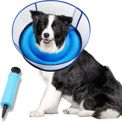 Upgraded Inflatable Dog Cone Collar for Dogs After Surgery,Adjustable Soft Elizabethan Collar for Medium Large Dogs,Comfortable Dual-Ring Dog Cone with Detachable Transparent Anti-Licking Shield(XL)