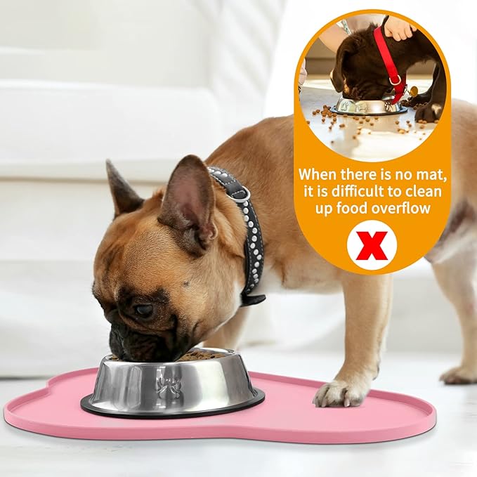 Ptlom Silicone Pet Placemat for Dogs and Cats, Non-Slip Waterproof Dog Feeding Bowl Mats for Food and Water, Small Medium Large Pet Puppy Tray Mat Prevent Residues from Spilling onto The Floor, Pink