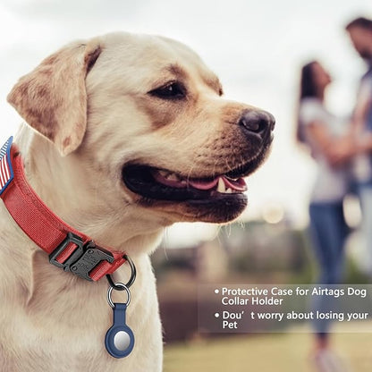 DAGANXI Tactical Dog Collar, Adjustable Military Training Nylon Dog Collar with Control Handle and Heavy Metal Buckle for Medium and Large Dogs, with Patches and Airtags Case (Red-Set, XL)