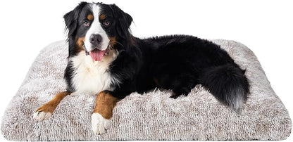 EHEYCIGA Fluffy Dog Crate Bed for Extra Large Dogs, Plush Faux Fur XLP Pad, Calming Anti Anxiety XL Plus Bed for Crate, Washable Soft Warm Dog Mat with Non-Slip Bottom, Brown