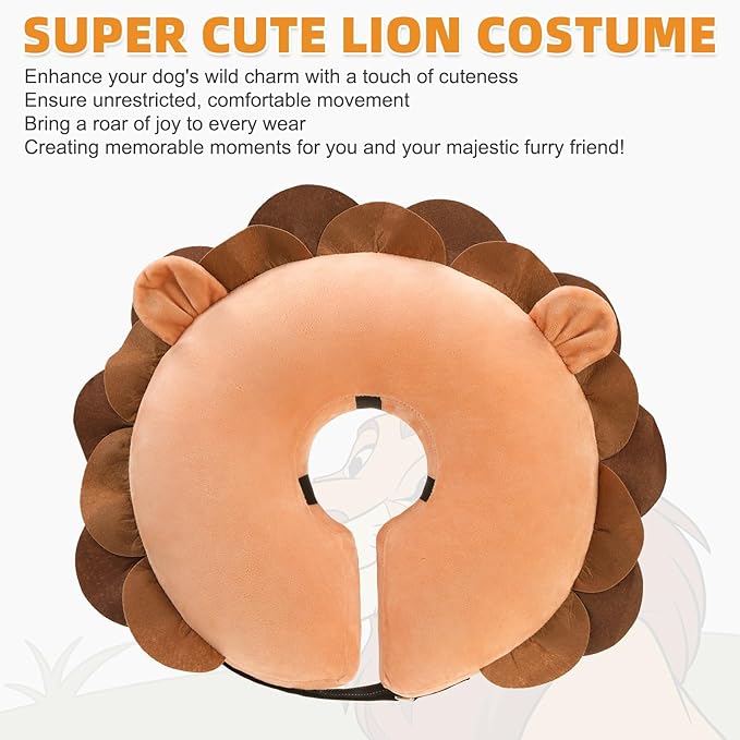 KOOLTAIL Inflatable Dog Cone Collar, Soft Donut E Collar for Dogs After Surgery to Stop Licking Enhanced Alternative, Blow Up Pet Neck Pillow Recovery Adjustable Cone for Dog Cat, Upgrade Size, Lion L
