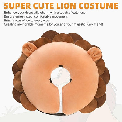 KOOLTAIL Inflatable Dog Cone Collar, Soft Donut E Collar for Dogs After Surgery to Stop Licking Enhanced Alternative, Blow Up Pet Neck Pillow Recovery Adjustable Cone for Dog Cat, Upgrade Size, Lion L