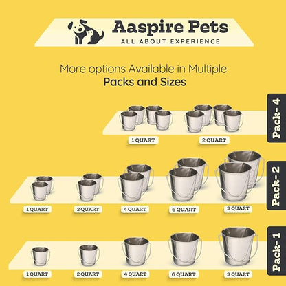4 Quart Heavy Duty Stainless Steel Round Bucket with Handle | Fits Kennel Cage Critter Crates Farm use | Food & Water Pail for Dogs Cats Goat Pets | Livestock Multipurpose, Pack of 2