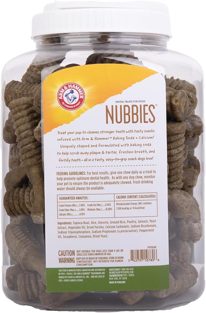 Arm & Hammer for Pets Nubbies Dental Treats Value Size - Baking Soda & Calcium Dog Dental Chews, Helps Scrub Plaque & Tartar While Chewing, Mint Flavor, 62 Count, 52.8 Oz