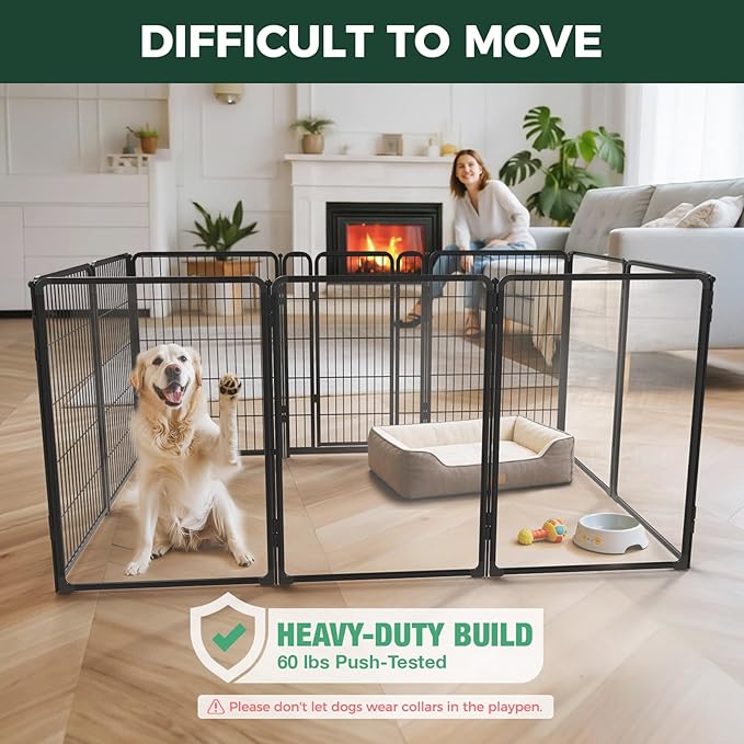 FXW AuraSpace Pro Acrylic & Wire Mesh Indoor Dog Playpen, 40" Height 10 Panels Metal Dog Pen for Medium and Large Dogs, Black│Patented