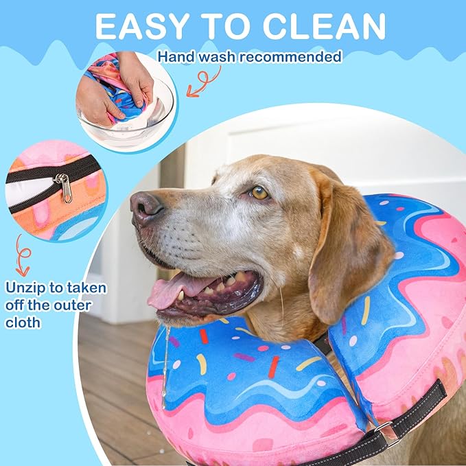 SCENEREAL Dog Cone Alternative After Surgery Donut Collar, Soft Pet Recovery Pillow Collar for Medium Large Dogs, Inflatable Adjustable Neck Collars to Prevent Licking, Donut M