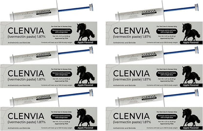 Ivermectin Horse Wormer Paste 1.87% – Apple Flavored 6.08g (0.21 oz) Oral Syringe – Treats Horses Up to 1,250 lbs – Adjustable 250 lb Weight Markings – Removes Worms & Bot Control – 6 Pack