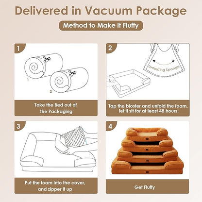 EHEYCIGA Orthopedic Dog Beds for Large Dogs, Waterproof Memory Foam Large Dog Bed with Sides, Non-Slip Bottom and Egg-Crate Foam Pet Couch Bed with Washable Removable Cover,Pumpkin Orange