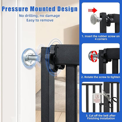 SHYUJAJIE 55 Inch Extra Tall Pet Gate for Cats,29.92"-43" Adjustable Wide Dog Gates,Pressure Mounted Walk Through Tall Pets Gate for Doorways,Hallway,Stairs(Black)