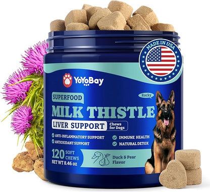 Milk Thistle Liver Support Chews for Dogs – Soft Chews with NAC, Curcumin, Choline & Dandelion – Supports Liver Function, Antioxidant Defense & Immune Health – Duck & Pear Flavor – 120 Count