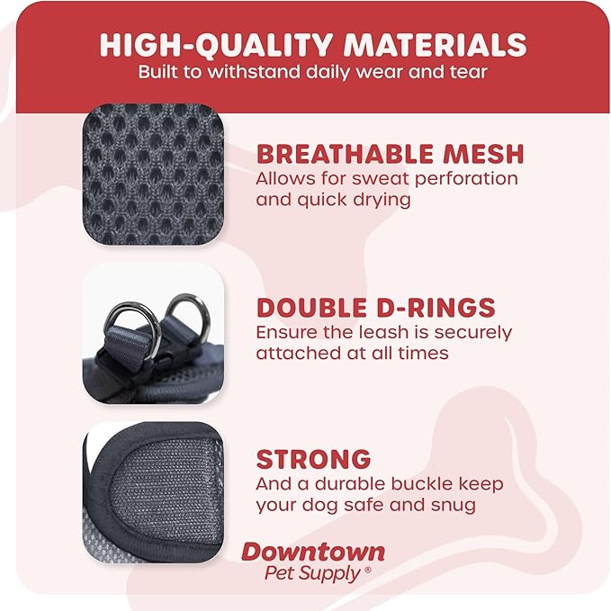 Downtown Pet Supply Step-in Dog Harness – No Pull, Adjustable Padded Mesh with Reflective Trim, Secure Buckle Strap – Comfortable & Breathable Small Dog Harness, X-Small, Charcoal