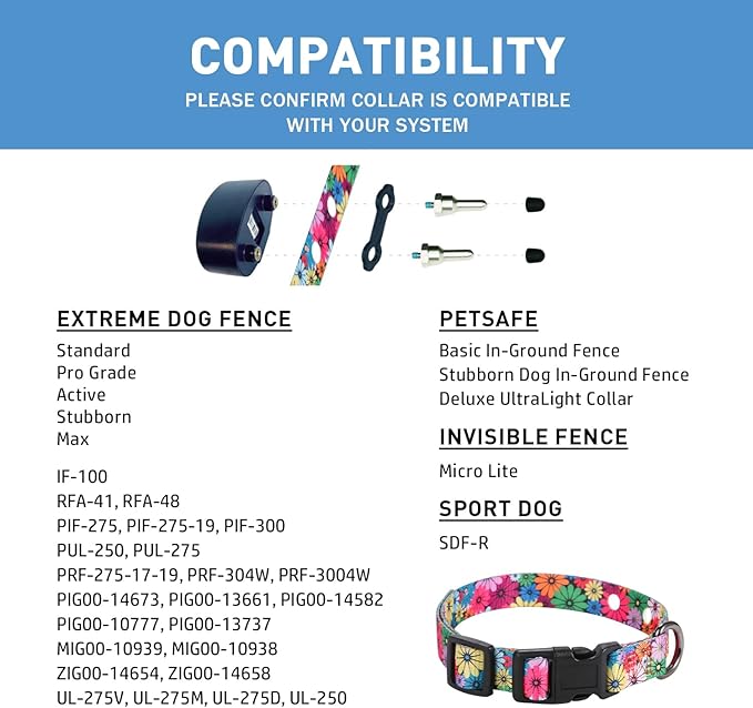 Rhea Rose 1 Inch Replacement Collar Strap Shock Collar with 2 Holes, Compatible with Nearly All Brands and Models of Underground Electric Dog Fences and Training Collars, Floral Pattern
